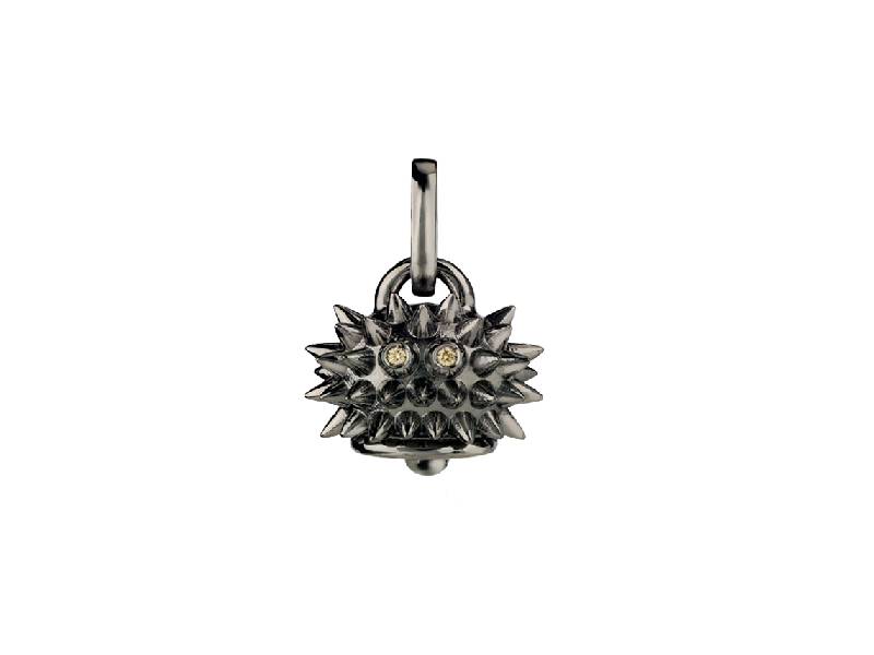 SAMLL SEA URCHIN CHARM IN BURNISHED SILVER AND BROWN DIAMONDS  ET VOILA' CHANTECLER 38242